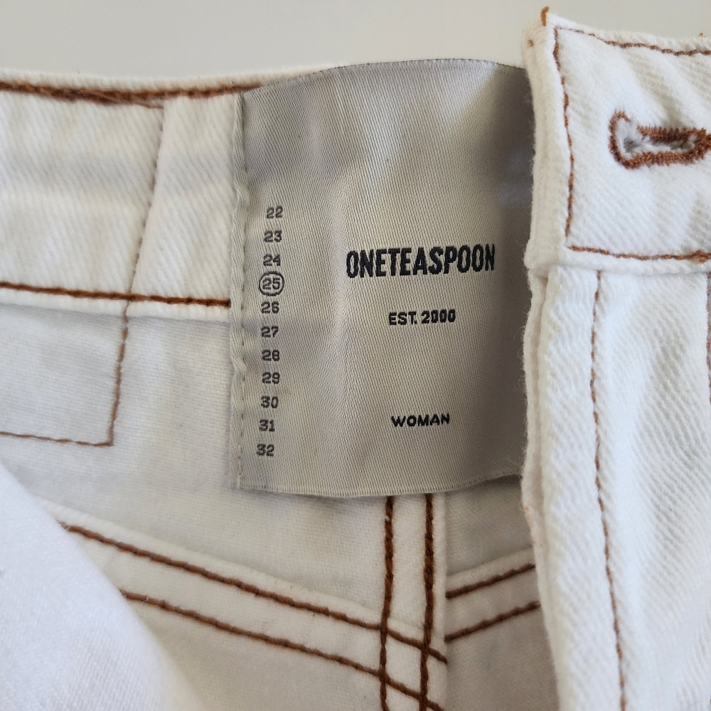 One Teaspoon Bandits High Waist Studded Denim Shorts White Beauty Size 25 - Picture 7 of 11